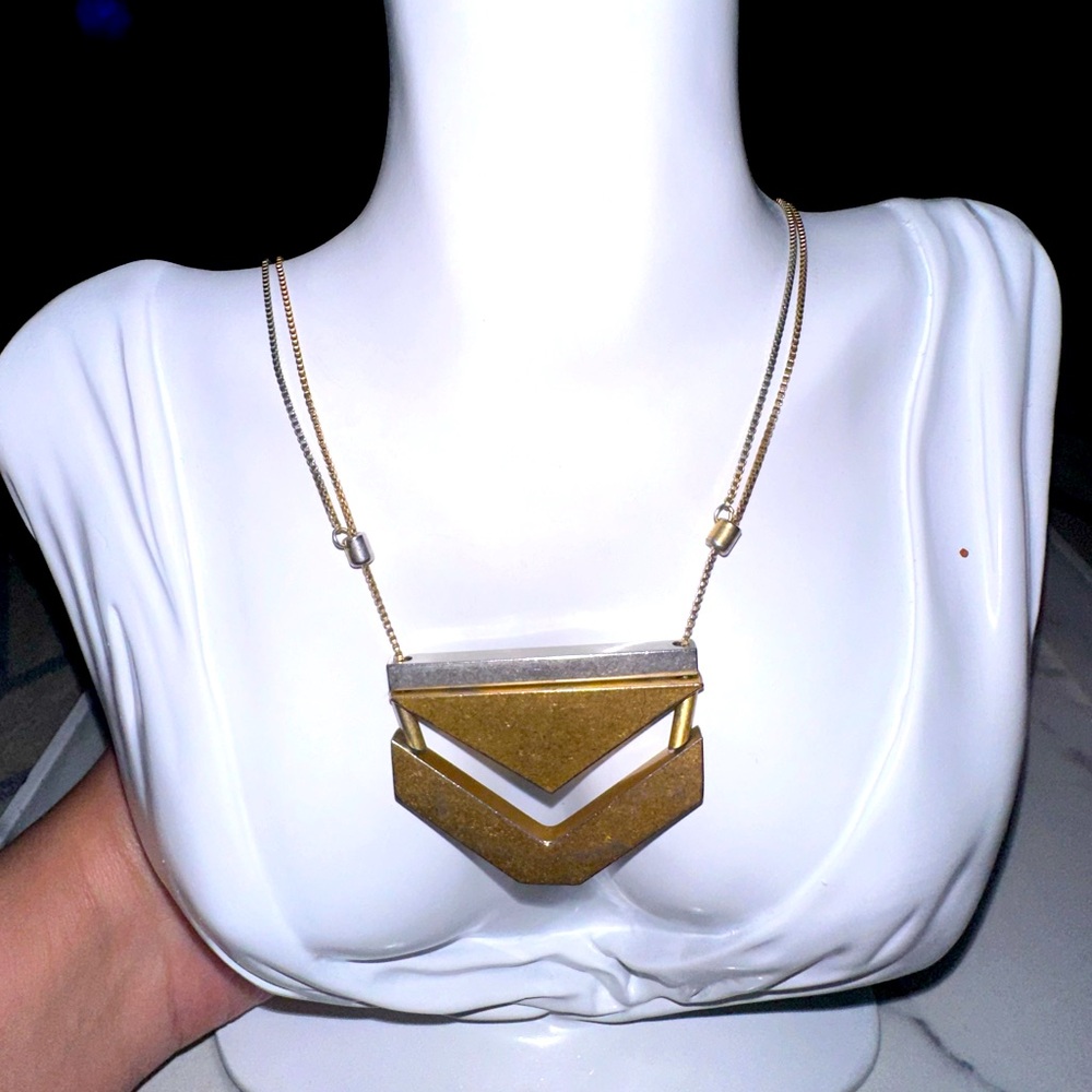 Weighty Vintage Modernist Slider Multi-Tone Gold-tone and Silver Necklace